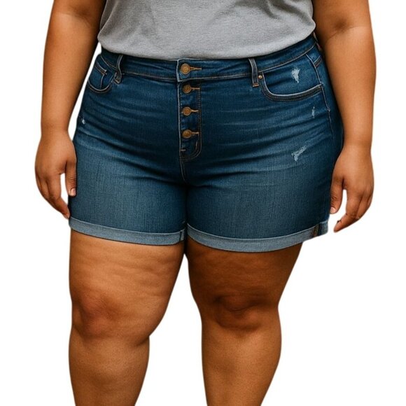 Time And Tru Womens Size 20 High-Rise Distressed Denim Shorts Button Fly - Picture 1 of 8